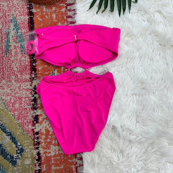 Michael Kors Pink Padded Cut Out Charm Strapless One Piece Swimsuit 8 Summer - Picture 2 of 7